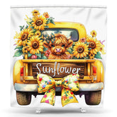 Lofaris Yellow Truck Cow Bow Sunflower Summer Shower Curtain
